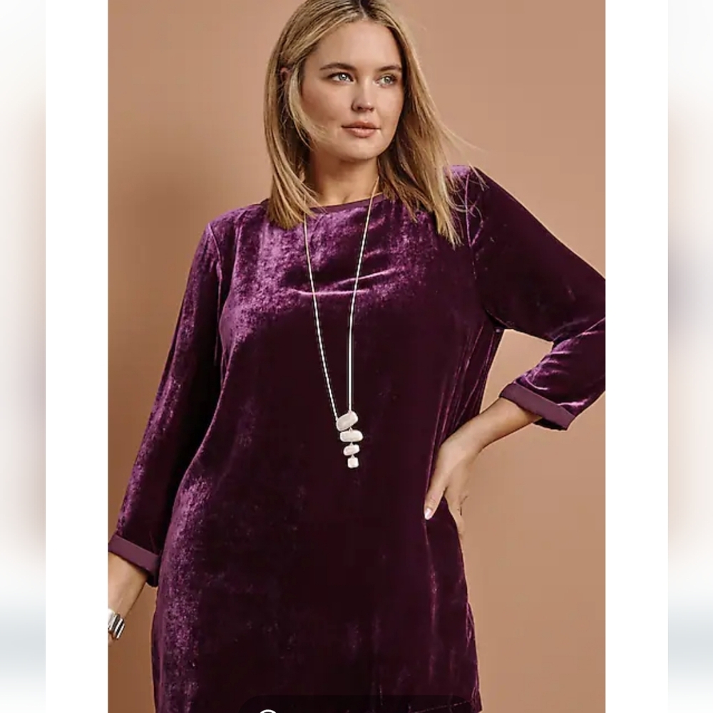 J. Jill Velvet Silk Blend Boat Neck Tunic Purple XL Petite Event Party